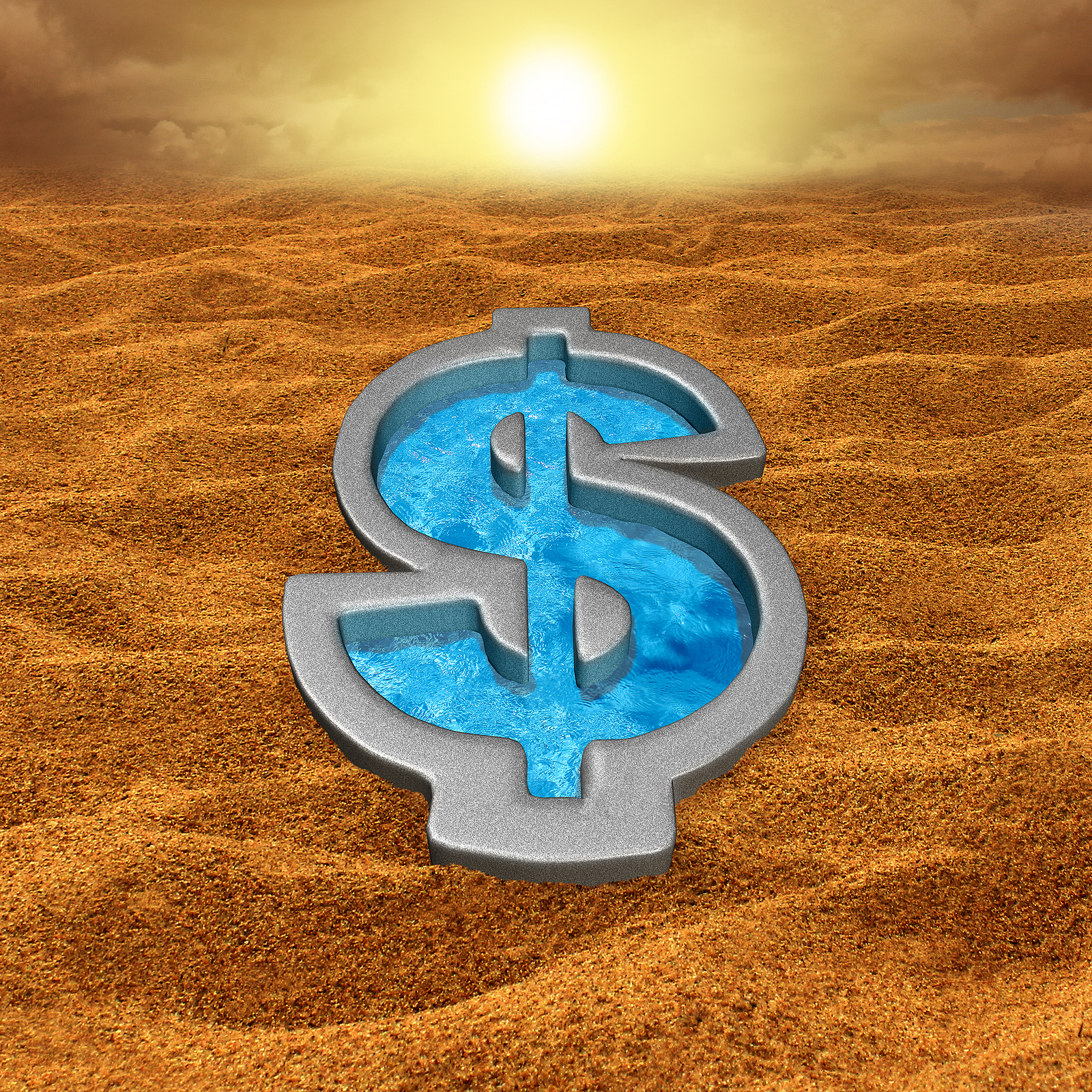 swimming pool in the shape of a dollar sign in the middle of the dessert